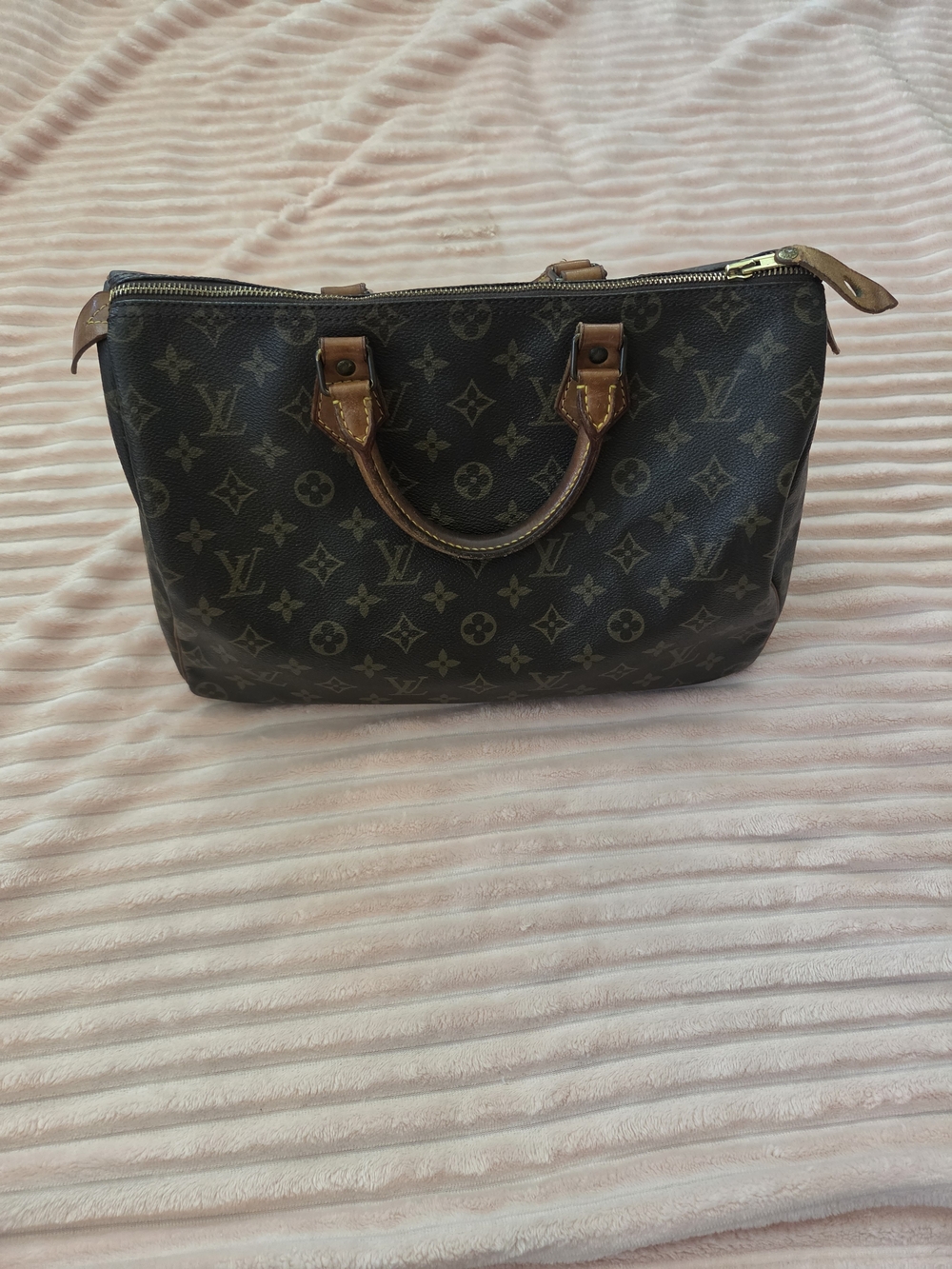 Louis Vuitton Brown Monogram Canvas Satchel with Natural Leather Trim Speedy 25